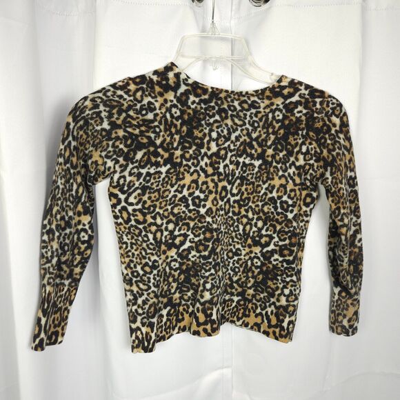 VTG Talbots Womens Small Leopard Cheetah Print Merino Wool Crop Sweater - Picture 3 of 6